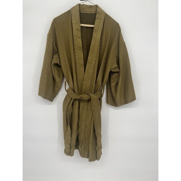 Vintage Olive Green Bath Robe Waffle With Tie Waist No Size - Picture 1 of 6